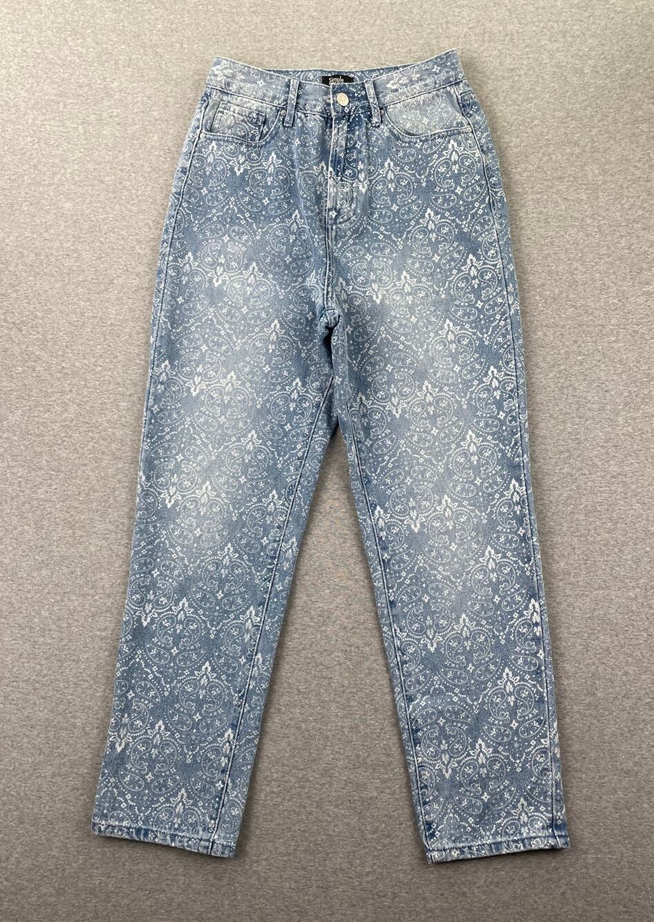 y2k Paisley Western Print Mom Jeans Womens 26 High Rise Straight Leg Light Wash